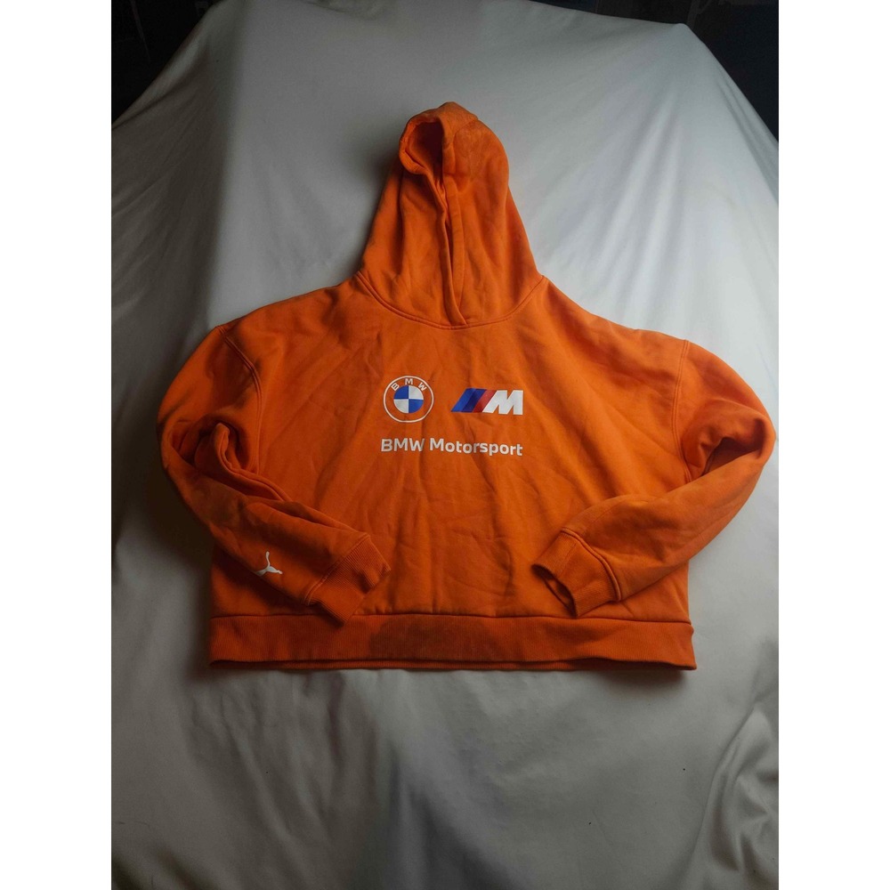 Puma BMW Motorsport Cropped Hoodie Orange BMW Logo Sweatshirt Womens Large